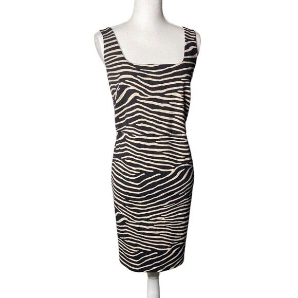 H & M Womens SZ XL Sheath Dress Abstract Sleeveless Square Neck Zebra Stretch - Picture 1 of 5